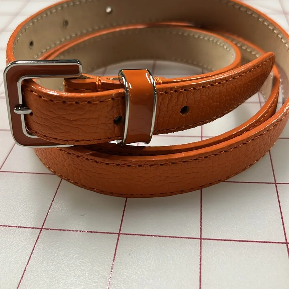 TALBOTS Career/Resort Leather Enamel Buckle Orange Preppy Textured Belt SZ M 41